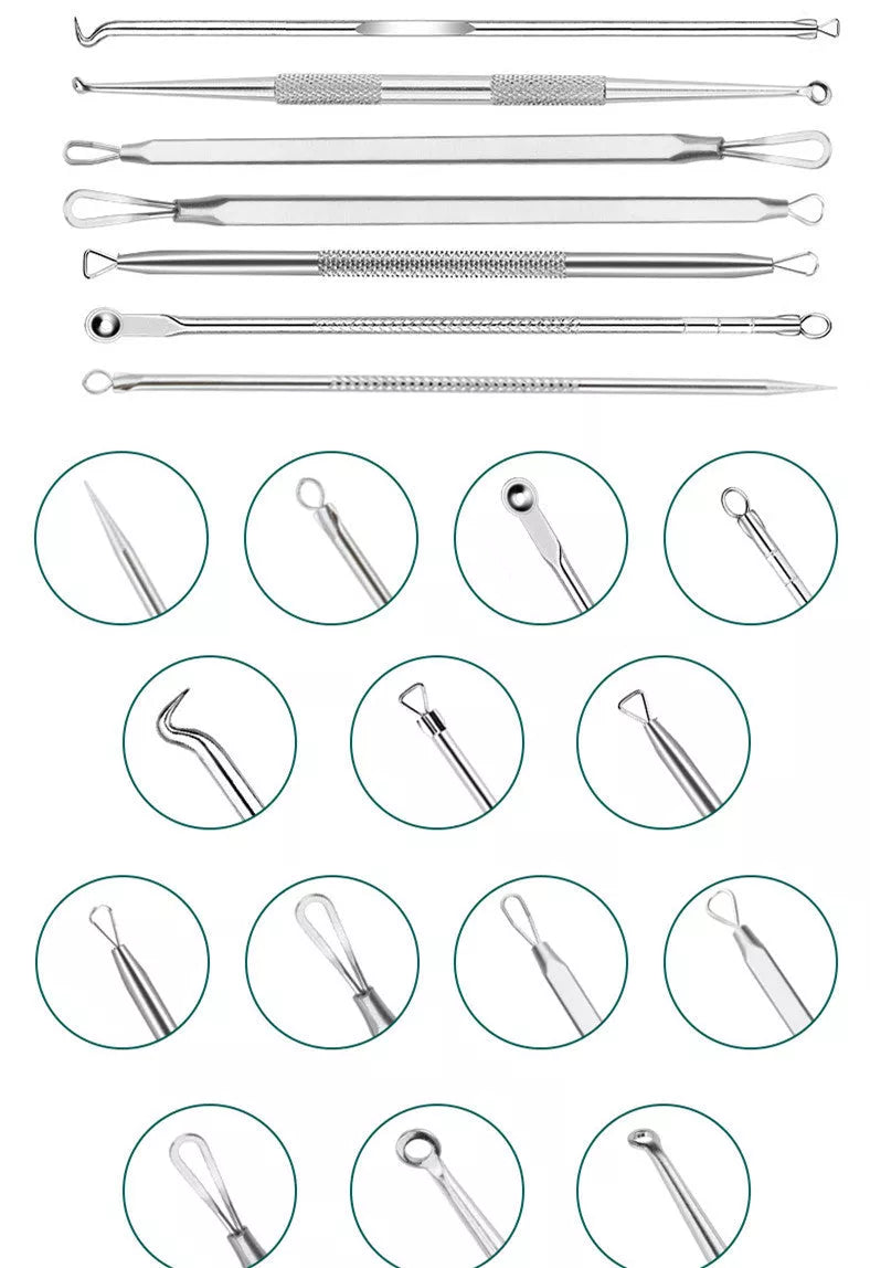 Stainless steel blackhead remover 9-piece set with leather case