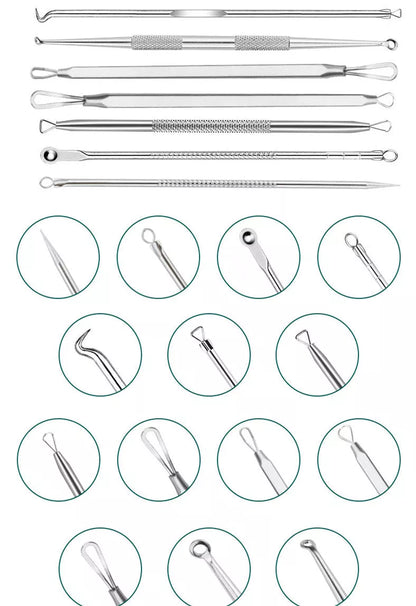 Stainless steel blackhead remover 9-piece set with leather case