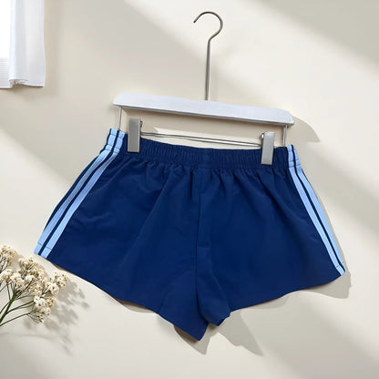 Men's navy blue nylon casual sports shorts with high waist design