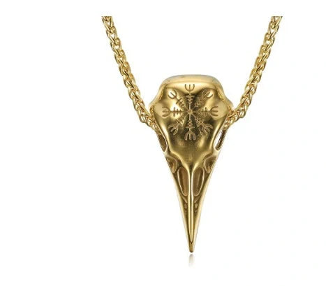 Stylish titanium steel Viking skull pendant necklace with an eagle beak design
