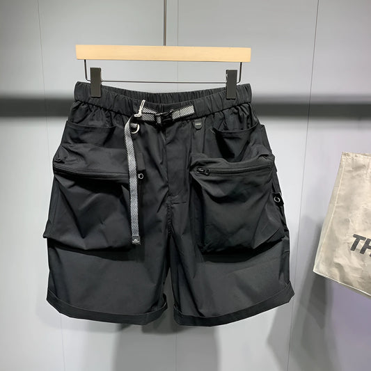 Men's large size loose fit workwear shorts with pockets in black or grey