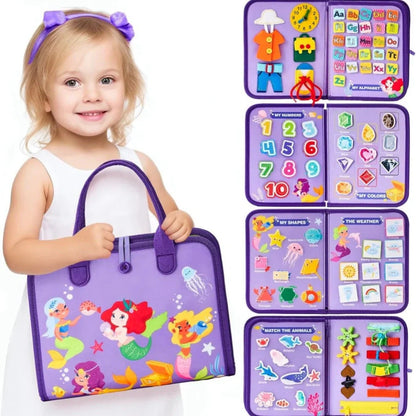 Children's busy board with dressing and buttoning features for early learning