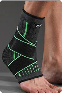 A black sports ankle support brace shown on an ankle, suitable for running and basketball.
