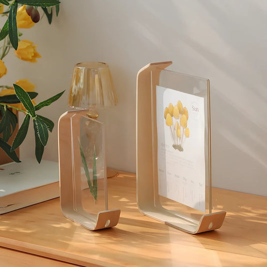 Wooden photo frame with herbarium display in log colour, 6-inch and 8-inch sizes