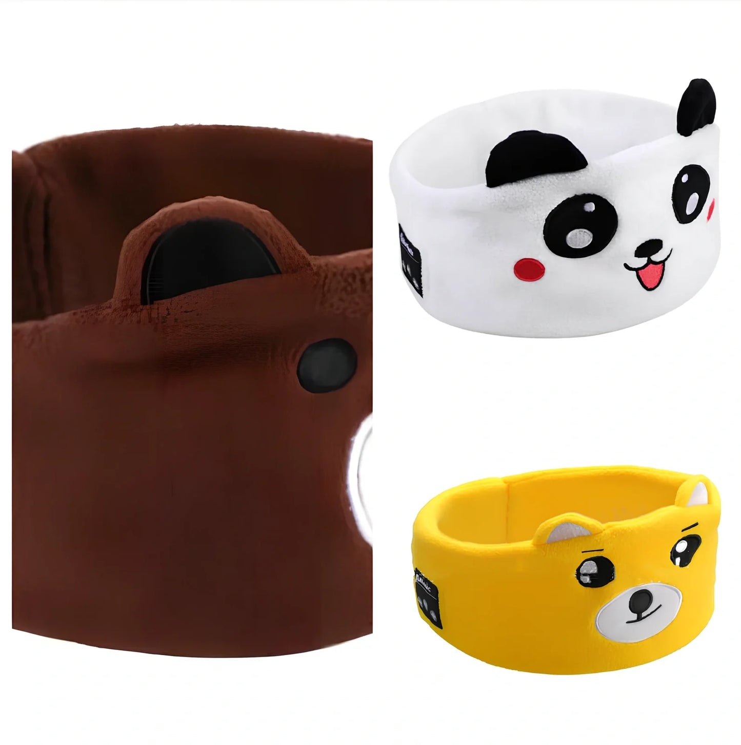 Bluetooth animal headband sleep mask with dinosaur hood showing integrated speakers and wireless design