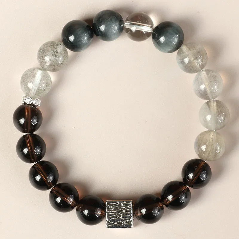 10mm khaki crystal couple bracelet with Chinese geometric design and polished finish