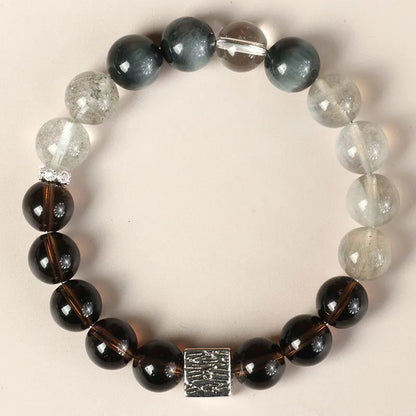 10mm khaki crystal couple bracelet with Chinese geometric design and polished finish