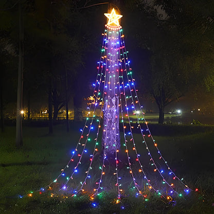 LED five-pointed star waterfall light, 1000mm length with 1000 lumens warm white glow for outdoor courtyard decoration, IP44 rated