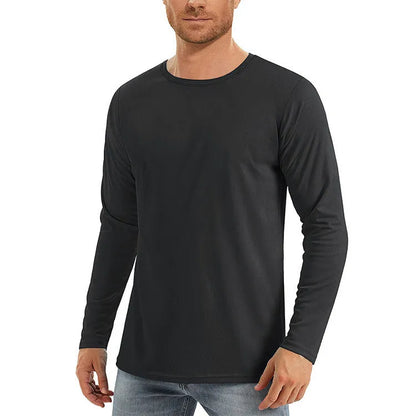 Men's long sleeve UV protection shirt in polyester fabric available in six solid colours with quick-dry properties