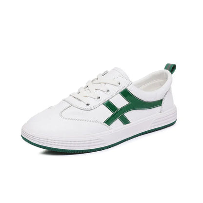 Korean style casual sneakers with elastic bands, cowhide upper and round toe in white or black
