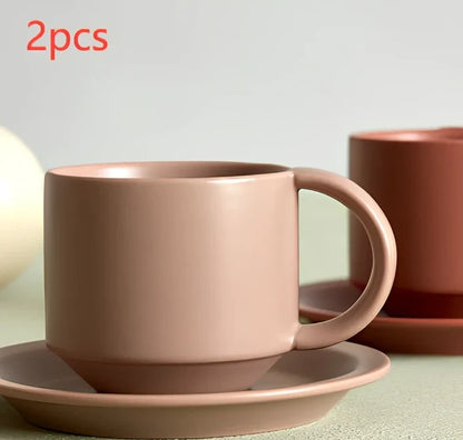 Nordic style velvet ceramic coffee mug with antique pink tray, 300ml capacity for office spill protection
