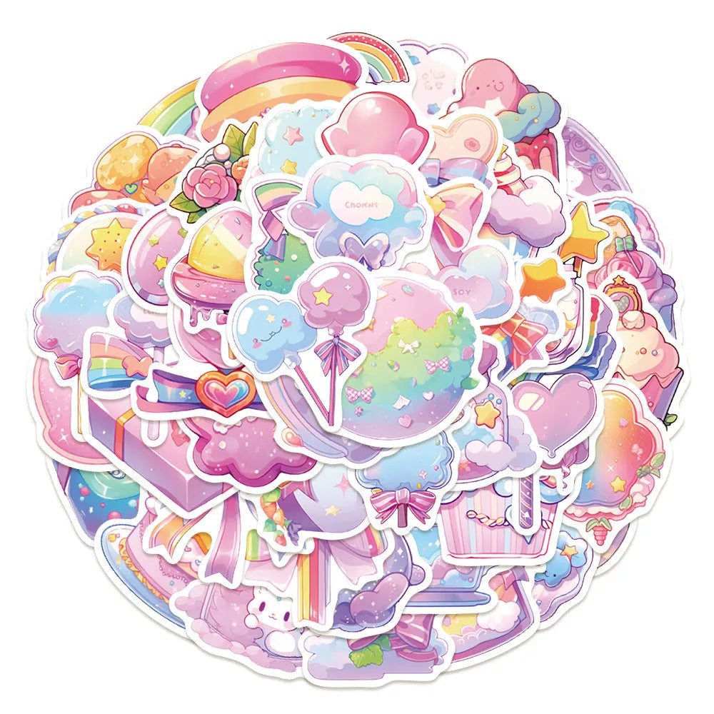 Cute candy small items decorative waterproof stickers in fresh colours, 4-7cm size, for hand account decoration