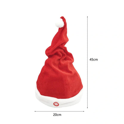 Red electric Christmas plush hat with swinging motion and battery music features