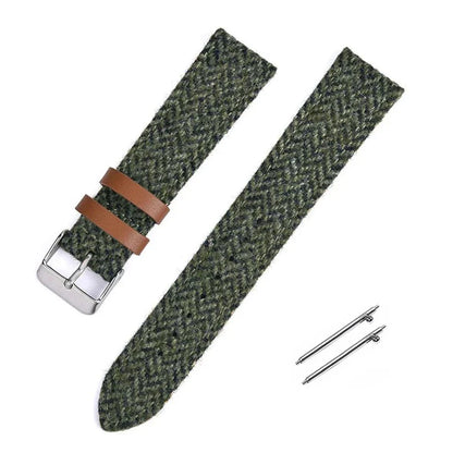 Harris woolen fabric watch strap with stainless steel buckle in blue, brown, khaki or green