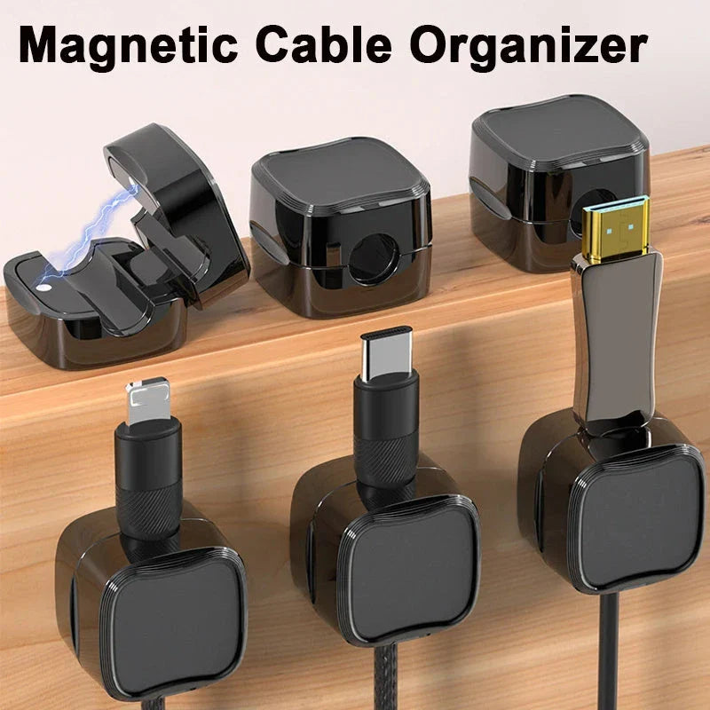 Adjustable Magnetic Cable Organizer for Under Desk - Premium Wire Holder and Manager in White and Black Colors