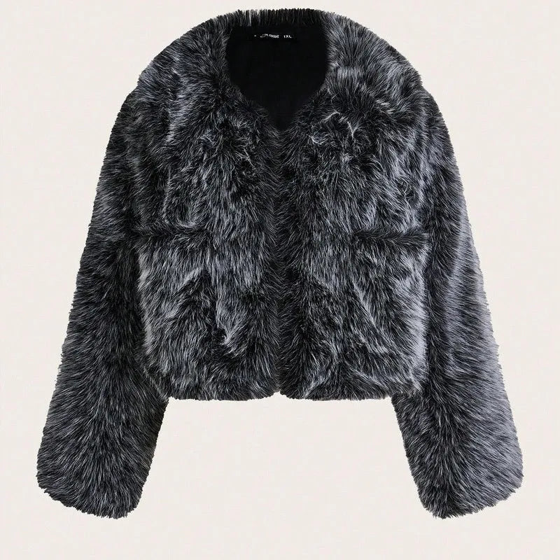 Women's artificial fox fur coat with fur collar in short 40cm length