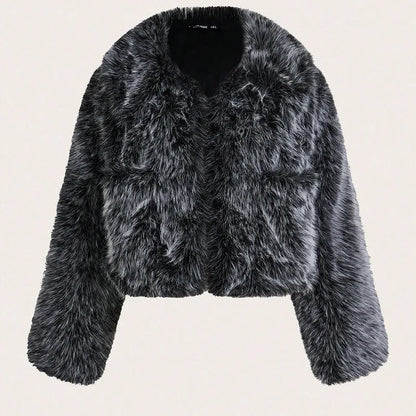 Women's artificial fox fur coat with fur collar in short 40cm length