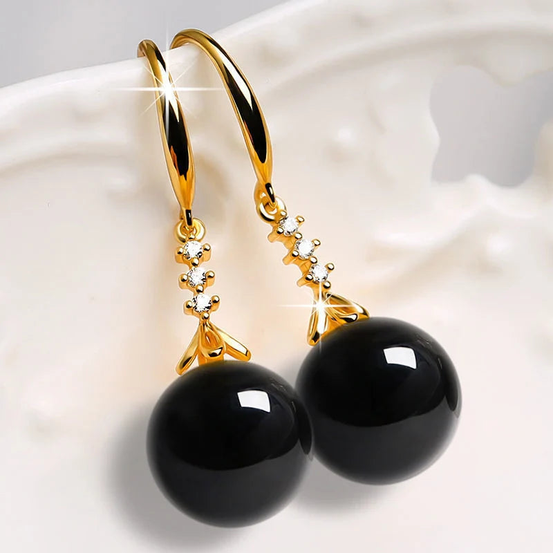 Elegant silver-tone earrings with green agate gemstones for women