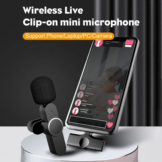 Wireless lavalier microphone with Bluetooth connectivity for Android phones and tablets, featuring a compact and durable design for high-quality audio capture