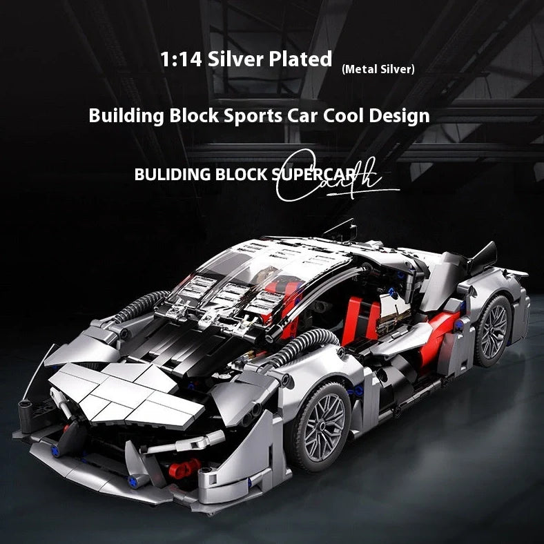 Remote control building block racing car model with detailed plastic components and wireless controller