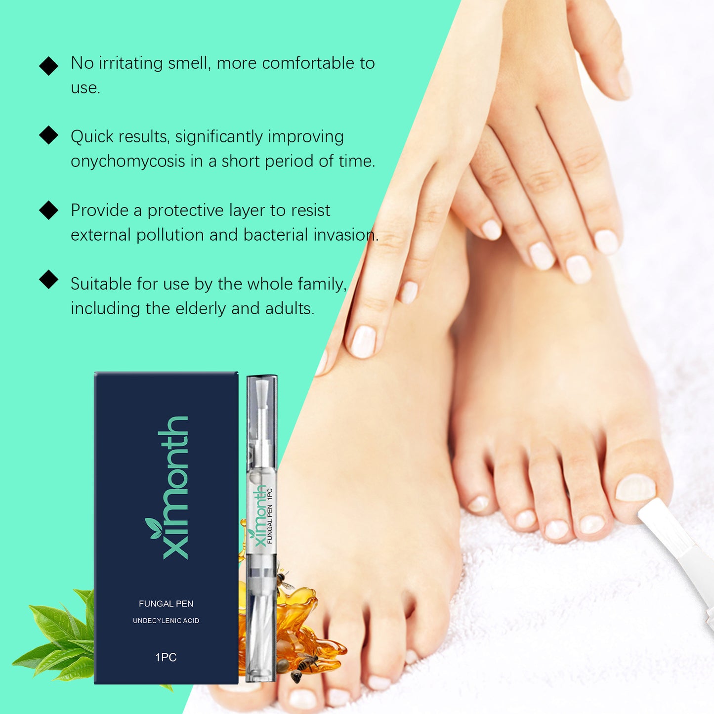 Repairing Antibacterial Nail Pen with tea tree oil, honey and clove leaves formula to strengthen and protect nails from fungal infections and damage