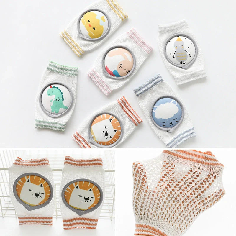 Children's breathable cotton knee pads with cartoon animal patterns for crawling infants