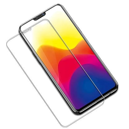 Tempered glass screen protector for Samsung smartphones showing HD clarity and fullscreen coverage