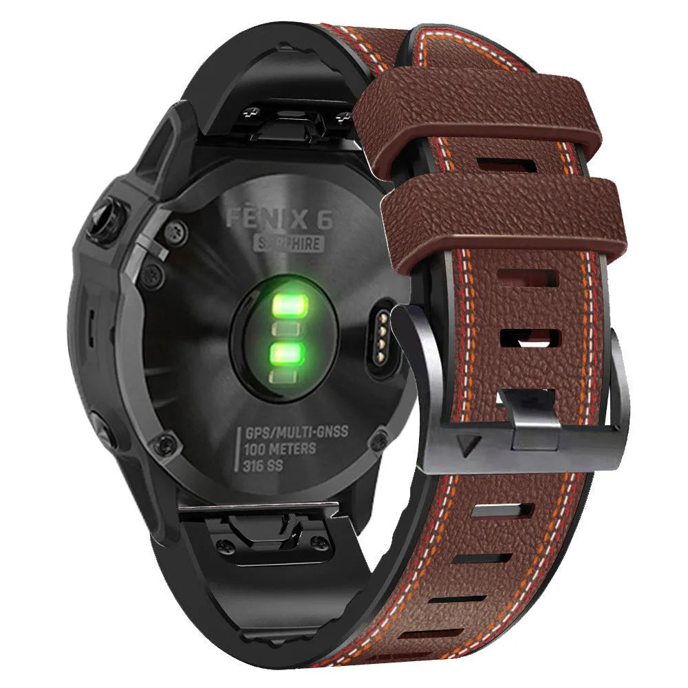 Garmin Fenix smartwatch with quick release silicone leather band in black