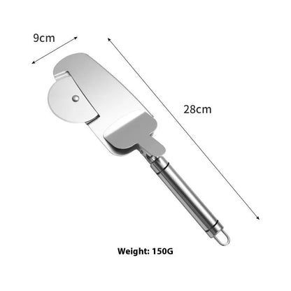 3-in-1 stainless steel pizza cutter with hanging holes for easy storage