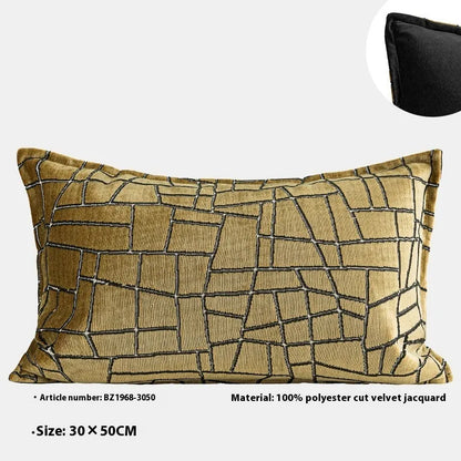 Gold geometric abstract decorative pillow in 50x50cm, 45x45cm, and 30x50cm sizes with polyester cover