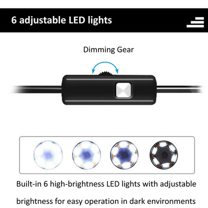 Three in one Type-C USB Android endoscope with 5.5mm probe, side mirror, hook, and magnet attachments on white background