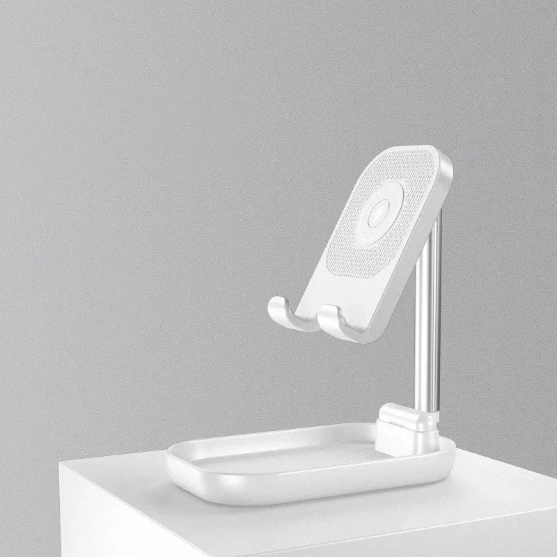 Folding portable wireless charging mobile phone holder in pink, white, or black