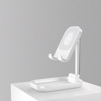 Folding portable wireless charging mobile phone holder in pink, white, or black