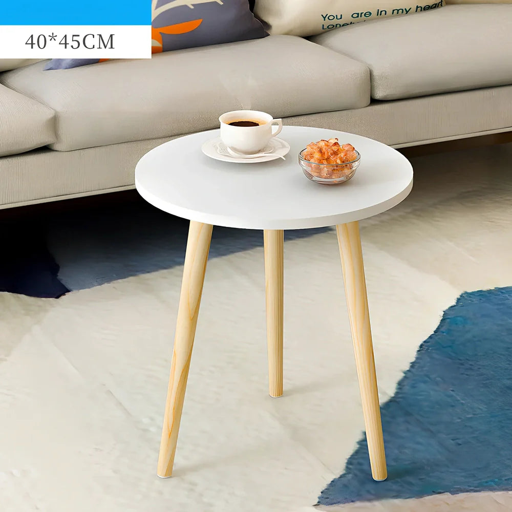 Solid wood round coffee table with 35cm diameter and 42cm height in white finish