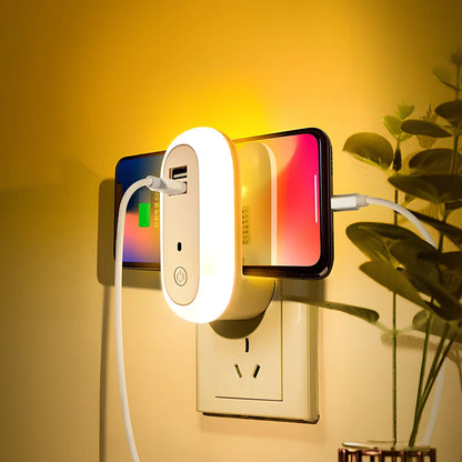 Oval small night lamp with dual USB ports and remote control measuring 50x61x104mm