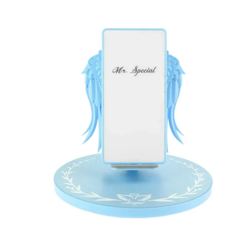Angelic wireless charger with unfolding wings, providing fast charging and elegant design for smartphones