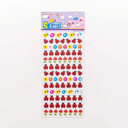 Cartoon three-dimensional bubble stickers showing colourful animal, food and pattern designs for decoration