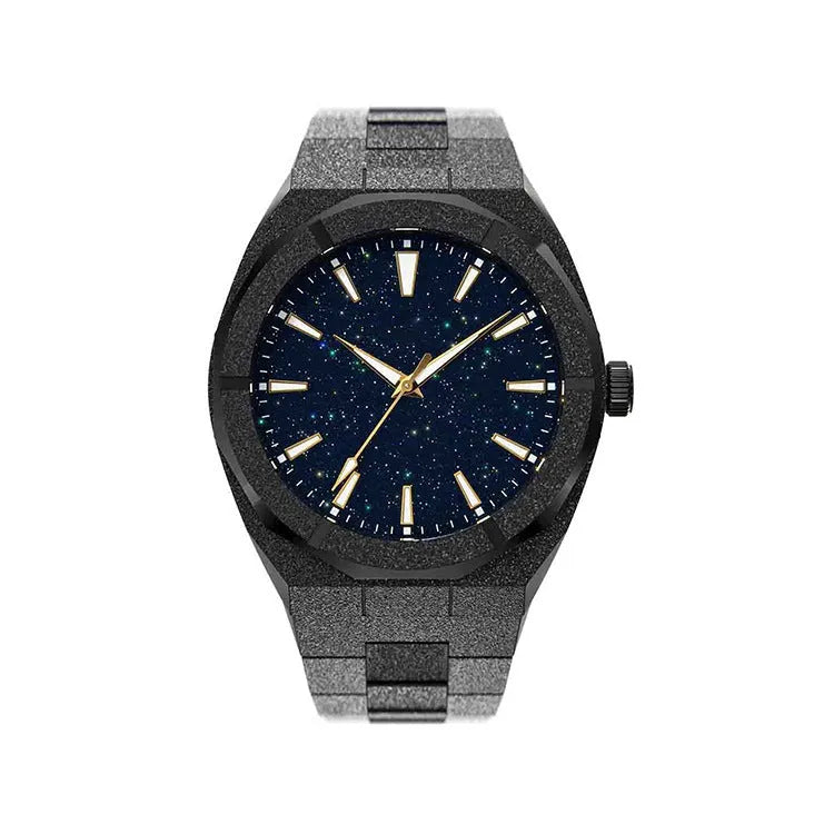 Stainless steel men's waterproof business watch with a 42mm dial on wrist.