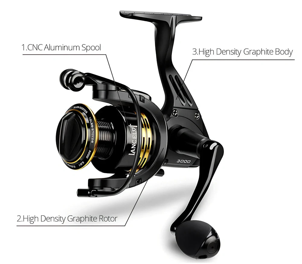MG fishing reel with metal folding arm, wooden handle, and double brake system for saltwater fishing