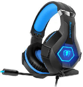 Luminous Gaming Headset with LED lights, microphone, and over-ear design in black with blue accents.