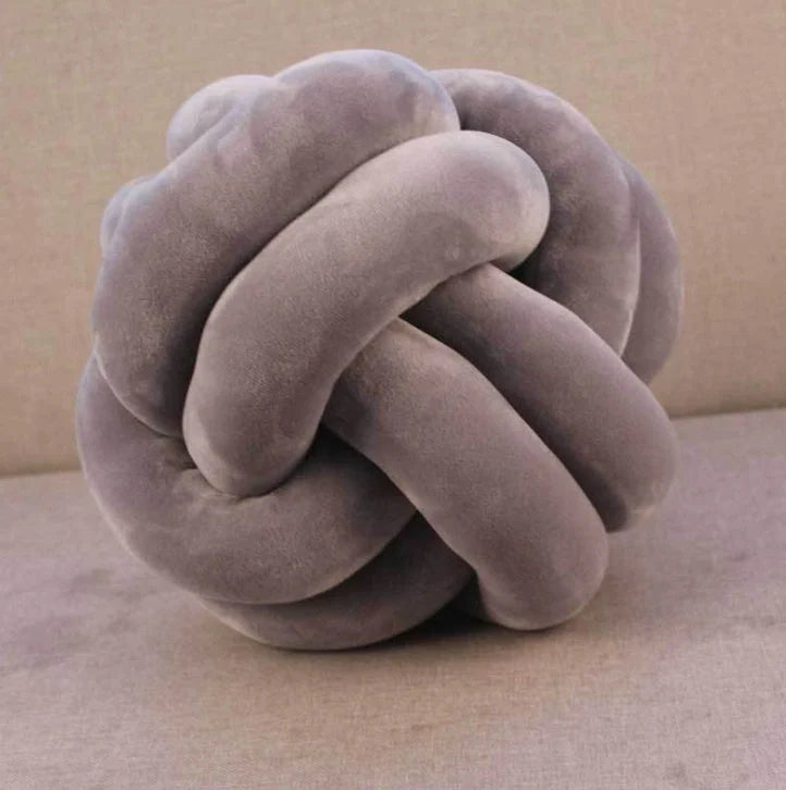 Knotted Plush Ball Design Round Throw Pillow in various colors and sizes