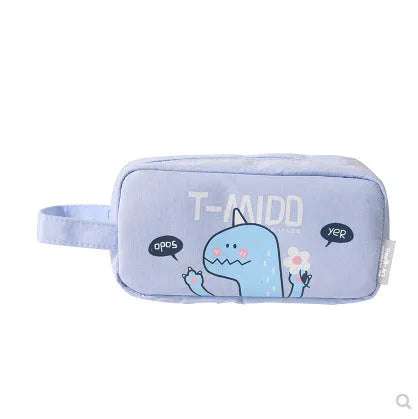 Cartoon dinosaur stationery bag in 12 Ann cotton cloth, 18.5 x 9 cm, inverted trapezoid shape, Blue Green Pink Sky Blue options