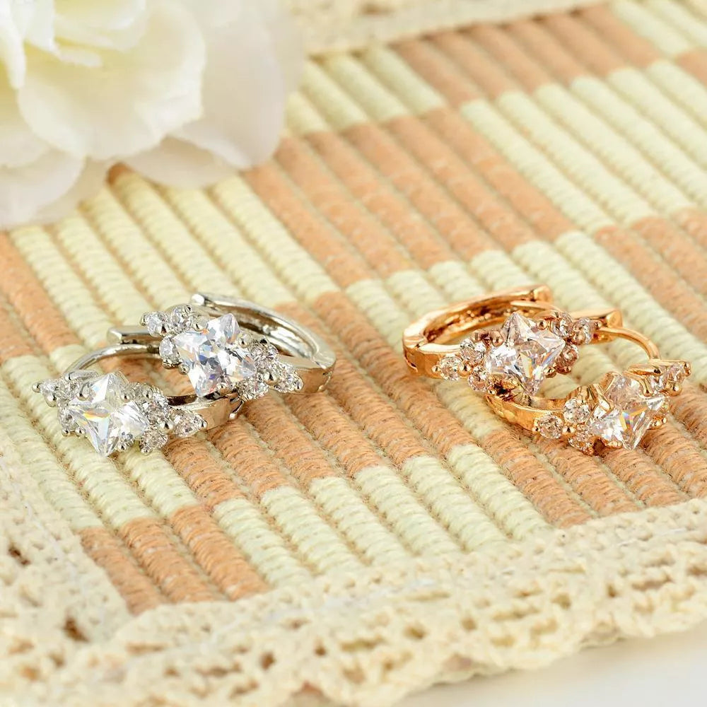 Personalized square zircon earrings in gold, silver, and colored zircon options with a geometric design