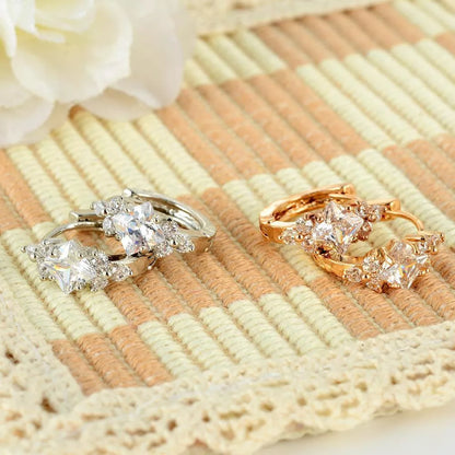 Personalized square zircon earrings in gold, silver, and colored zircon options with a geometric design