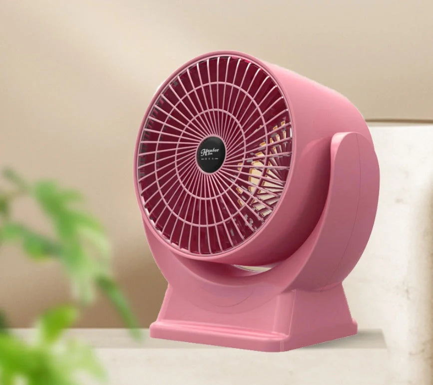 Compact desktop mini mute household heater in white and pink, dimensions 175x115x180mm