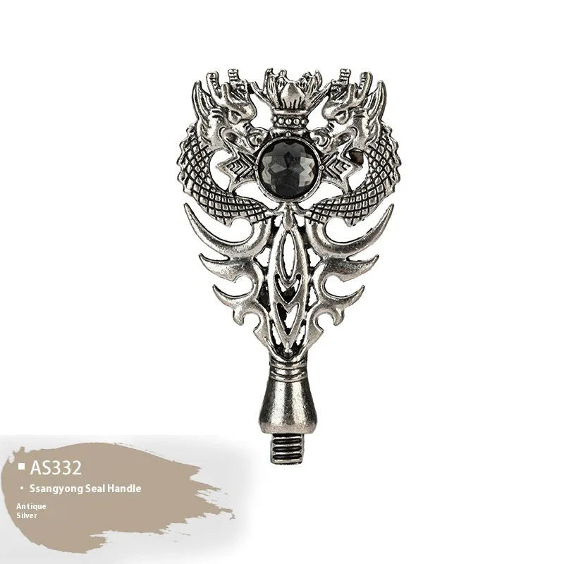 Wooden wax seal handle tool in various designs including lily, pearl cloud, and double dragon styles.
