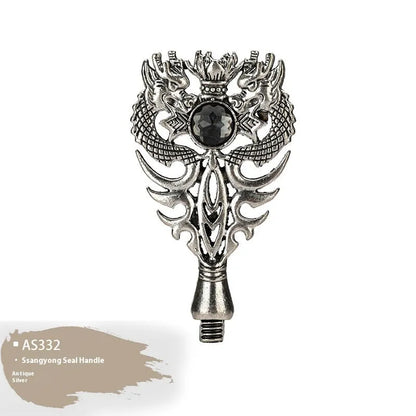Wooden wax seal handle tool in various designs including lily, pearl cloud, and double dragon styles.