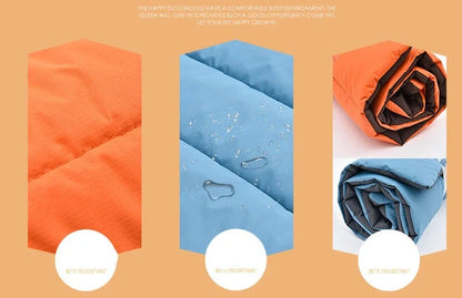 Waterproof and bite-resistant pet mat in brilliant blue, green, light blue, and orange