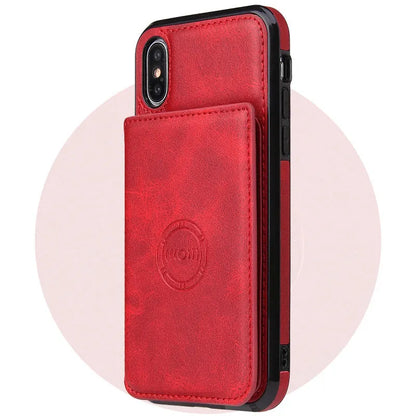 Card wallet leather case for iPhone 11 in solid colour, showing back slot for 3 cards