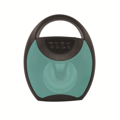 Portable Bluetooth speaker in black, blue, or pink with USB and SD card slots